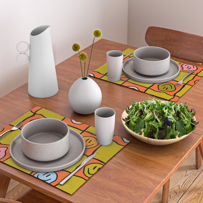 Green Happy Face Checkered Print Placemat Gallery Image 2
