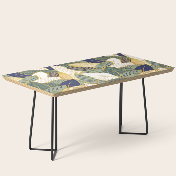 Leaf wall // navy blue pine and sage green leaves golden lines Coffee Table Gallery Image 1