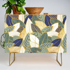 Leaf wall // navy blue pine and sage green leaves golden lines Credenza Gallery Image 1