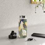 Leaf wall // navy blue pine and sage green leaves golden lines Water Bottle Gallery Image 4