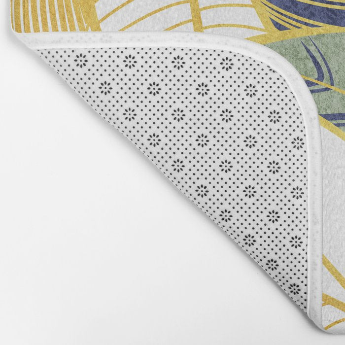 Leaf wall // navy blue pine and sage green leaves golden lines Bath Mat Gallery Image 2