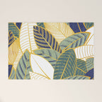 Leaf wall // navy blue pine and sage green leaves golden lines Welcome Mat Gallery Image 1