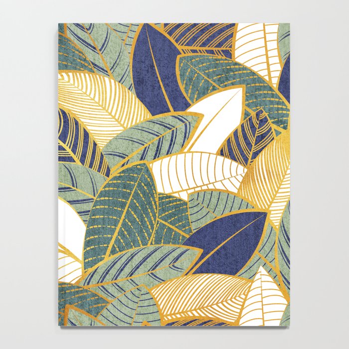 Leaf wall // navy blue pine and sage green leaves golden lines Notebook Gallery Image 4