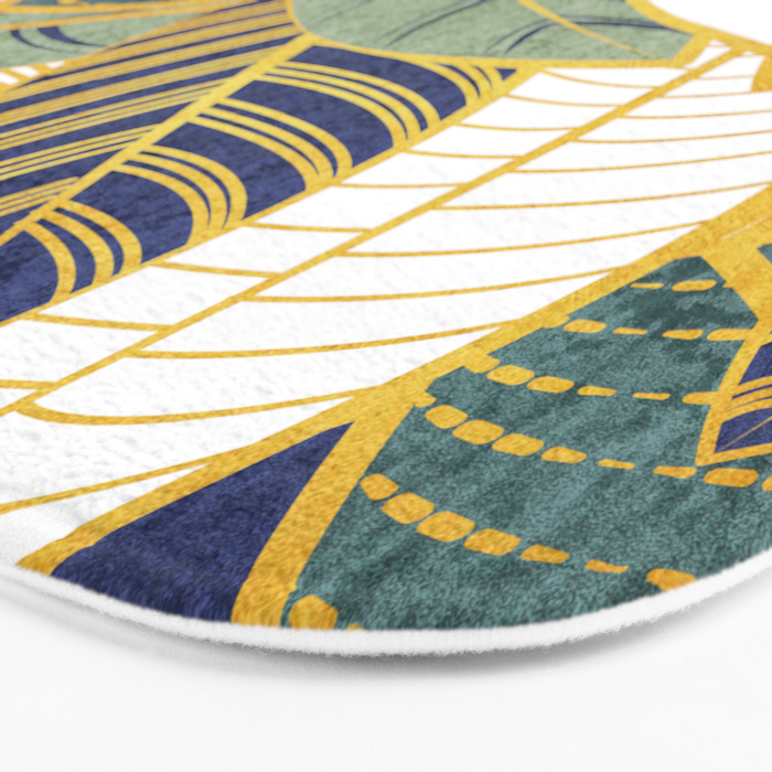 Leaf wall // navy blue pine and sage green leaves golden lines Bath Mat Gallery Image 3