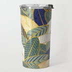 Leaf wall // navy blue pine and sage green leaves golden lines Travel Mug Gallery Image 2