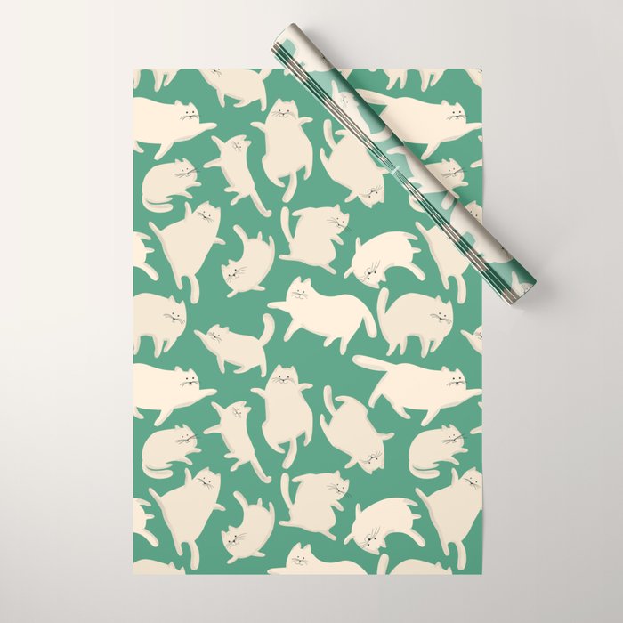 White Silly Cats Pattern Wrapping Paper Gallery Image 1