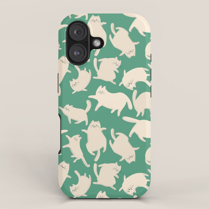 White Silly Cats Pattern iPhone Case Gallery Image 1
