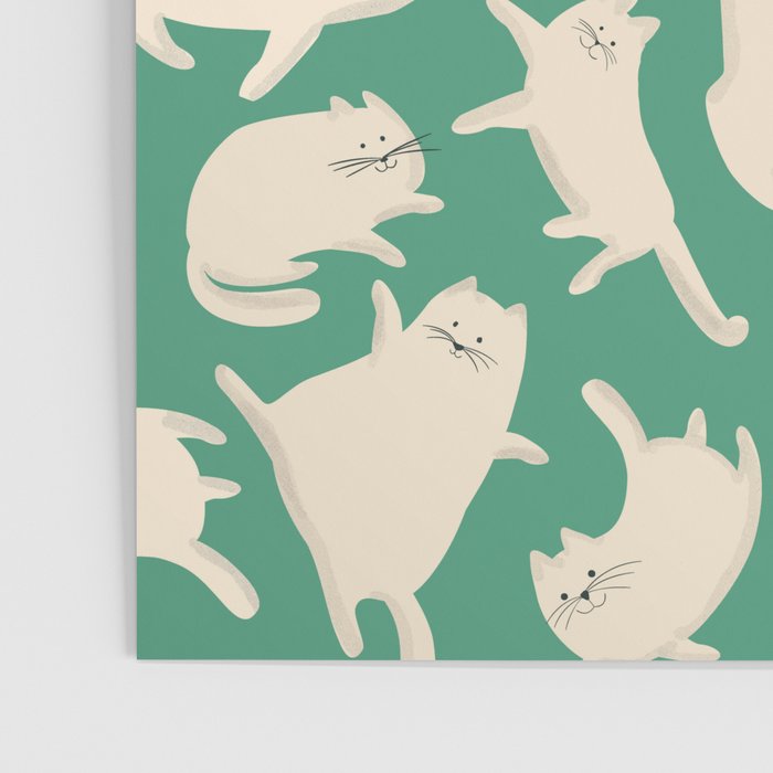 White Silly Cats Pattern Poster Gallery Image 3