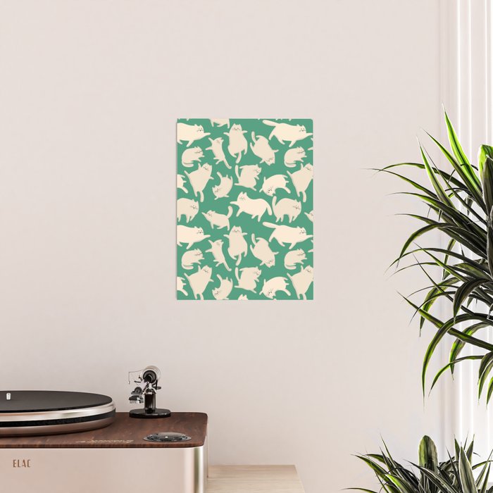 White Silly Cats Pattern Poster Gallery Image 2