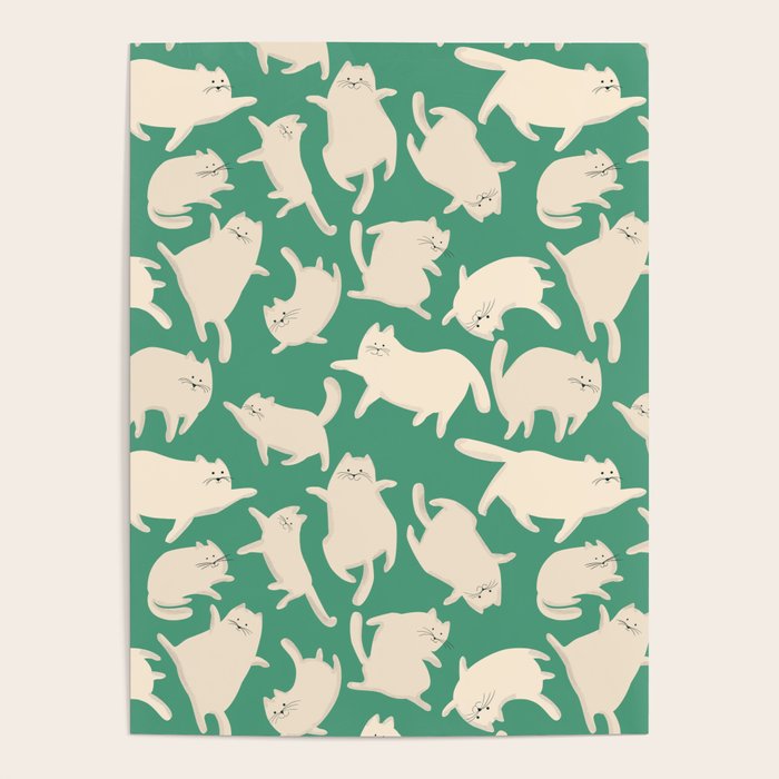 White Silly Cats Pattern Poster Gallery Image 4