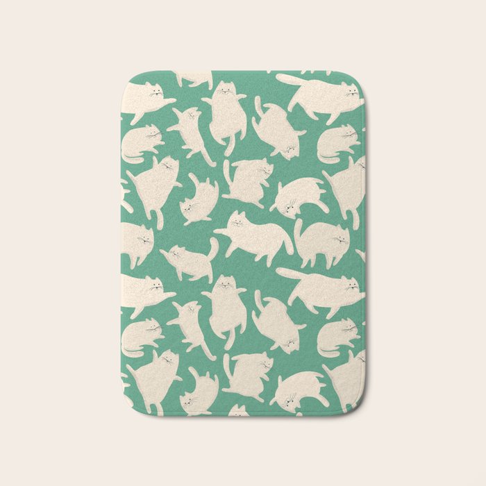 White Silly Cats Pattern Bath Mat Gallery Image 1