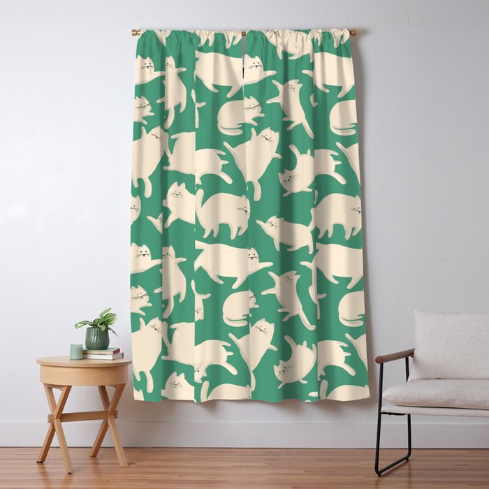 White Silly Cats Pattern Window Curtain Gallery Image 5