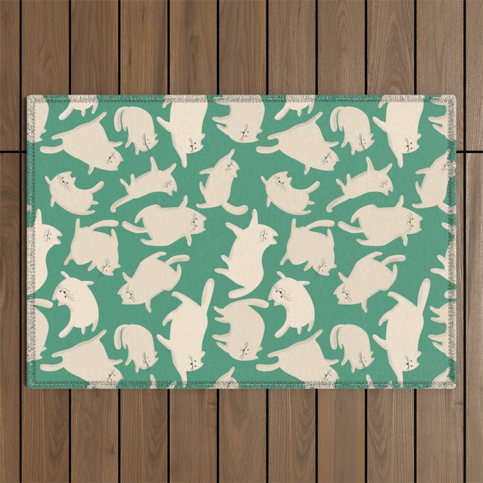 White Silly Cats Pattern Outdoor Rug Gallery Image 1