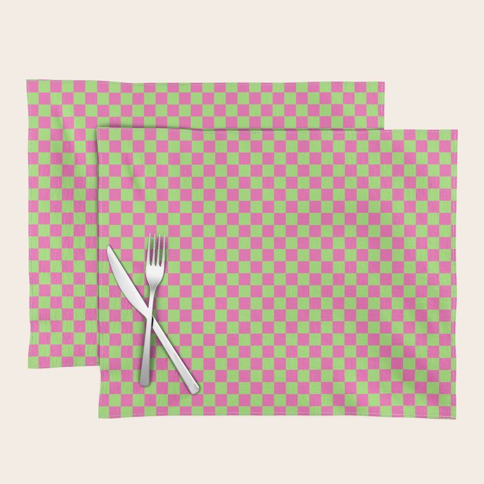 Mini Check Hot Pink and Neon Green Checkered Pattern Placemat Gallery Image 1
