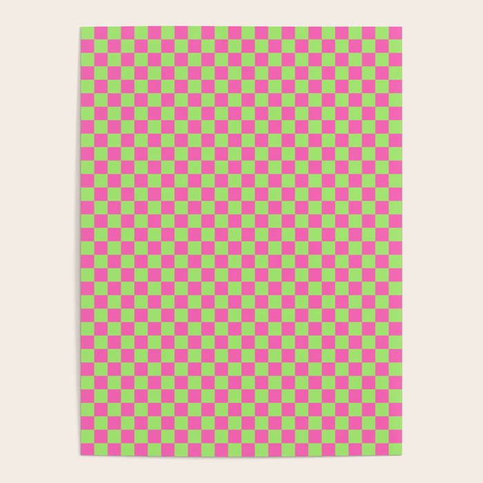 Mini Check Hot Pink and Neon Green Checkered Pattern Poster Gallery Image 4