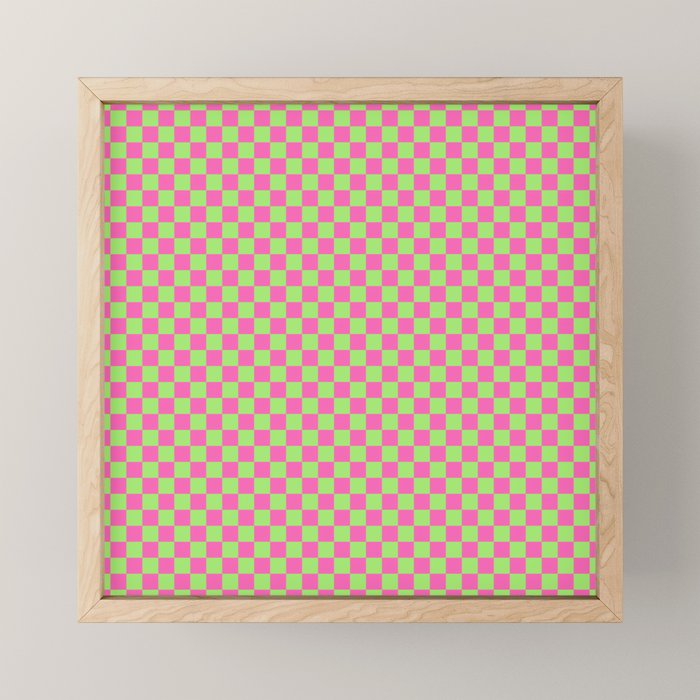 Mini Check Hot Pink and Neon Green Checkered Pattern Mini Art Print Gallery Image 1