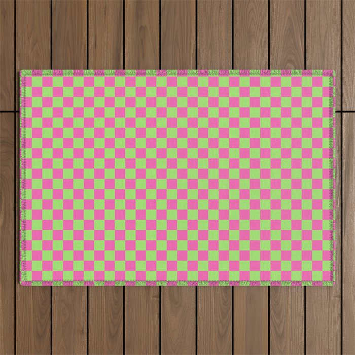 Mini Check Hot Pink and Neon Green Checkered Pattern Outdoor Rug Gallery Image 1