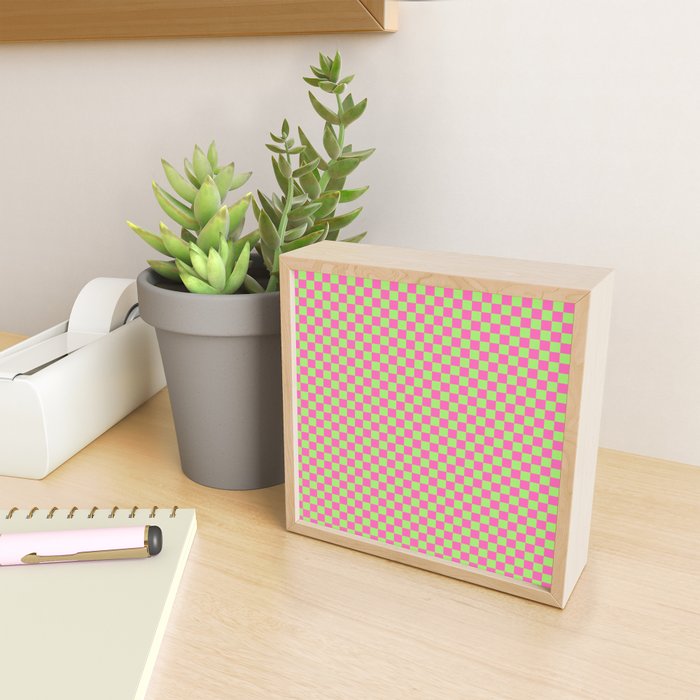 Mini Check Hot Pink and Neon Green Checkered Pattern Mini Art Print Gallery Image 2