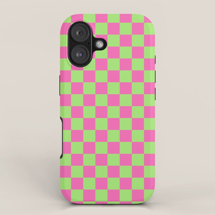 Mini Check Hot Pink and Neon Green Checkered Pattern iPhone Case Gallery Image 1
