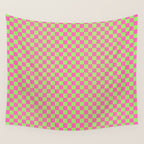 Mini Check Hot Pink and Neon Green Checkered Pattern Wall Tapestry Gallery Image 4