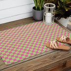 Mini Check Hot Pink and Neon Green Checkered Pattern Outdoor Rug Gallery Image 2