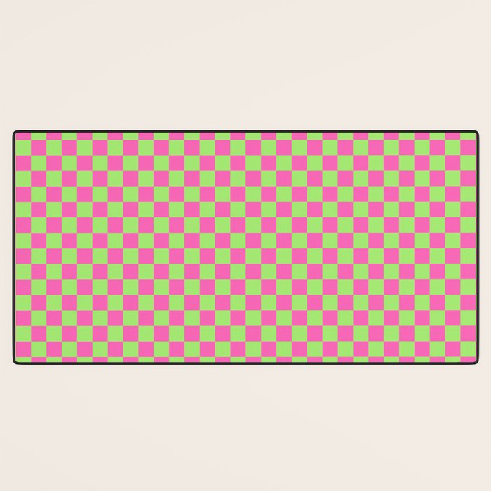 Mini Check Hot Pink and Neon Green Checkered Pattern Desk Mat Gallery Image 3