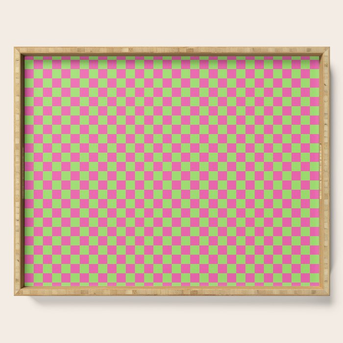 Mini Check Hot Pink and Neon Green Checkered Pattern Serving Tray Gallery Image 1