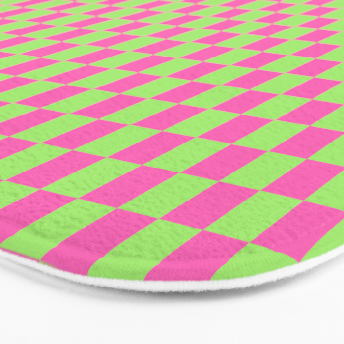 Mini Check Hot Pink and Neon Green Checkered Pattern Bath Mat Gallery Image 3