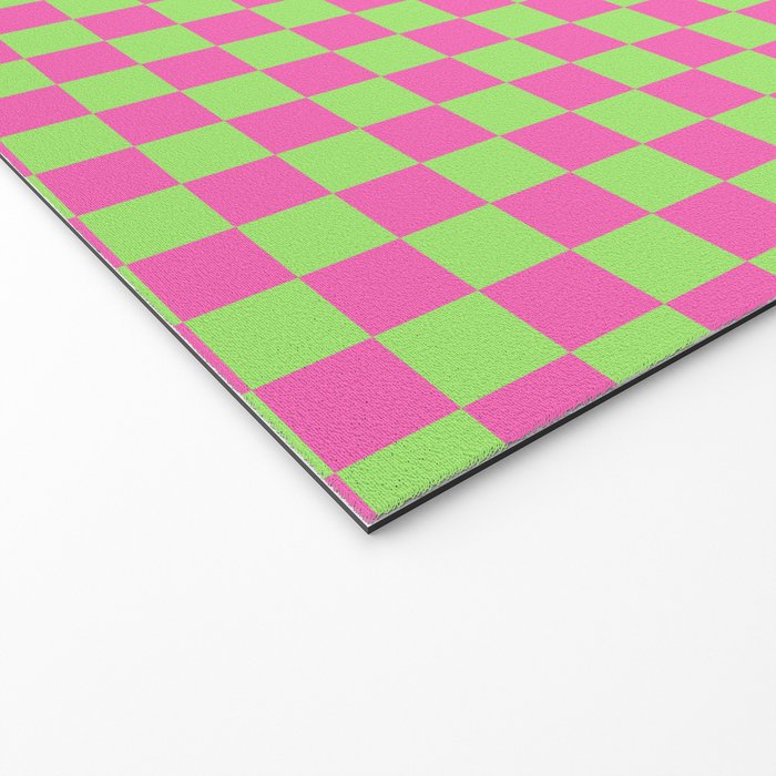 Mini Check Hot Pink and Neon Green Checkered Pattern Welcome Mat Gallery Image 2