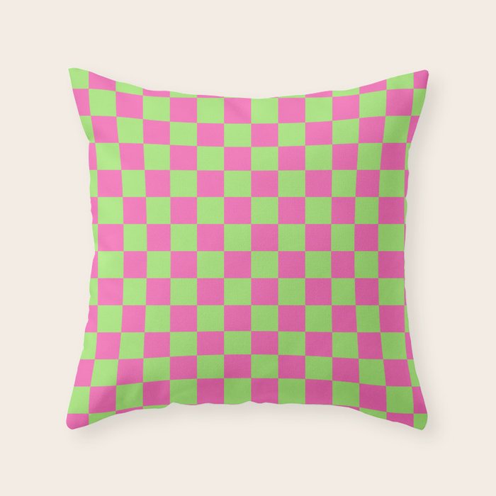 Mini Check Hot Pink and Neon Green Checkered Pattern Throw Pillow Gallery Image 6
