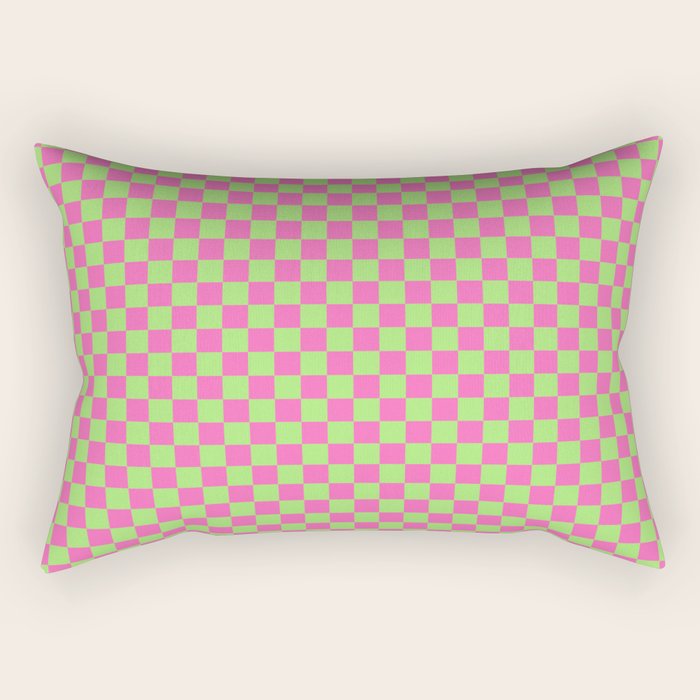 Mini Check Hot Pink and Neon Green Checkered Pattern Rectangular Pillow Gallery Image 2