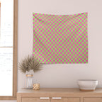 Mini Check Hot Pink and Neon Green Checkered Pattern Wall Tapestry Gallery Image 2