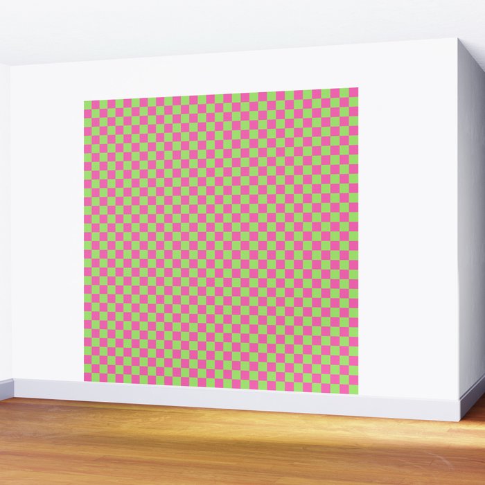 Mini Check Hot Pink and Neon Green Checkered Pattern Wall Mural Gallery Image 2