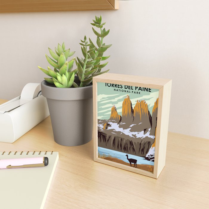 Torres Del Paine National Park Chile Vintage Minimal Travel Poster Mini Art Print Gallery Image 2