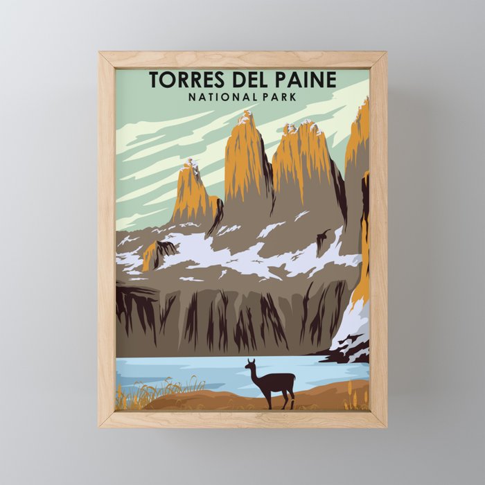 Torres Del Paine National Park Chile Vintage Minimal Travel Poster Mini Art Print Gallery Image 1