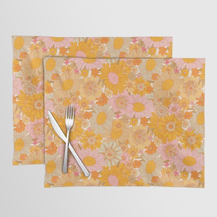 Retro Florals 70s Cream Placemat Gallery Image 1