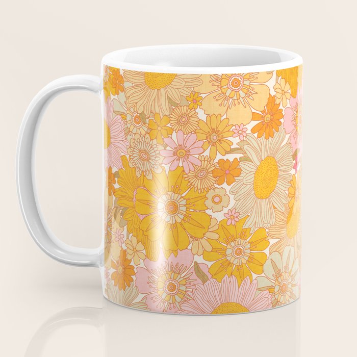 Retro Florals 70s Cream Coffee Mug Gallery Image 3