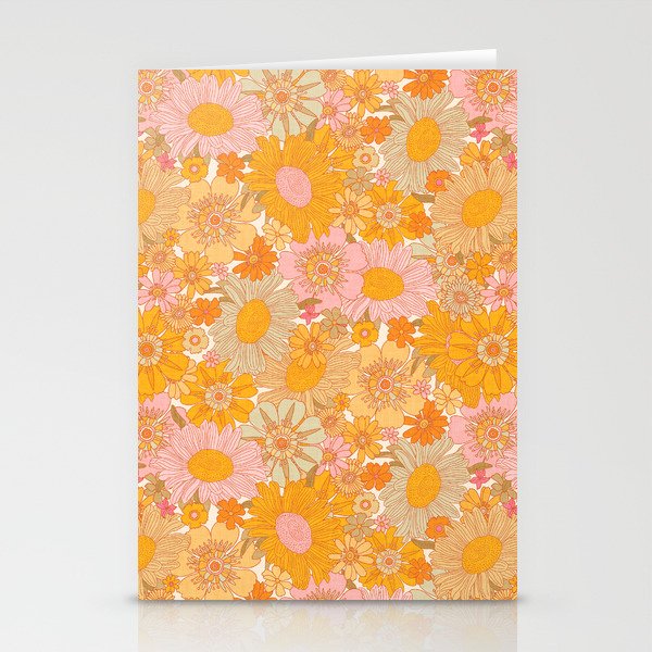 Retro Florals 70s Cream Stationery Card Gallery Image 1