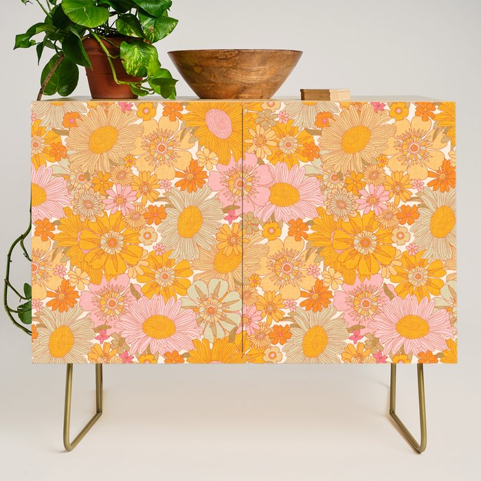 Retro Florals 70s Cream Credenza Gallery Image 1