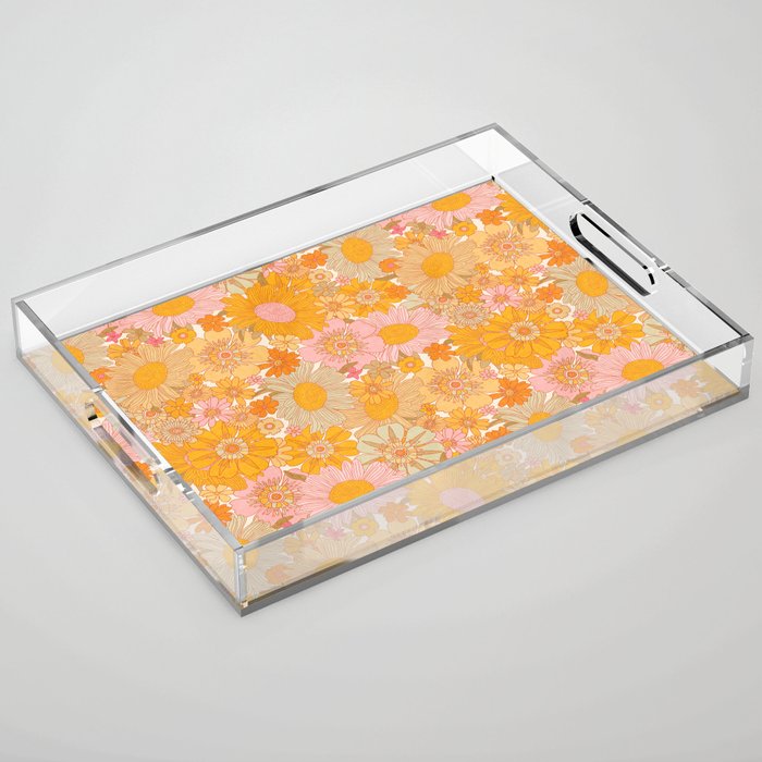 Retro Florals 70s Cream Acrylic Tray Gallery Image 1