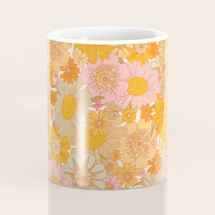 Retro Florals 70s Cream Coffee Mug Gallery Image 4