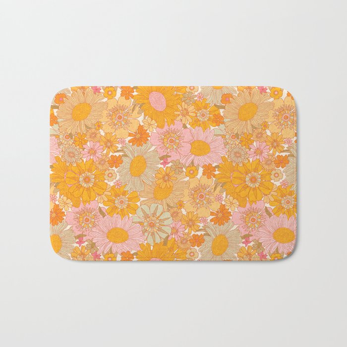 Retro Florals 70s Cream Bath Mat Gallery Image 1