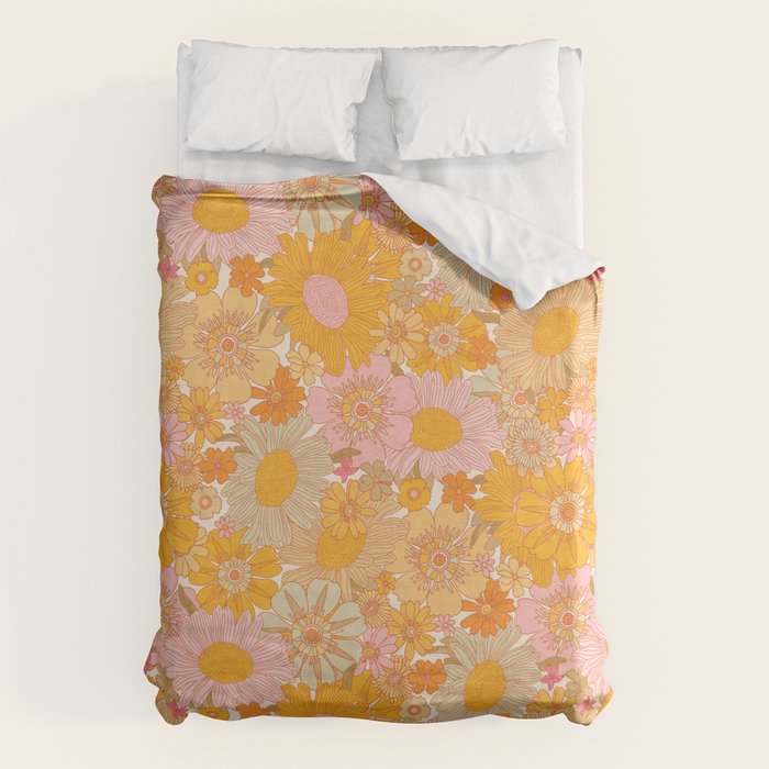 Retro Florals 70s Cream Duvet Cover Gallery Image 6