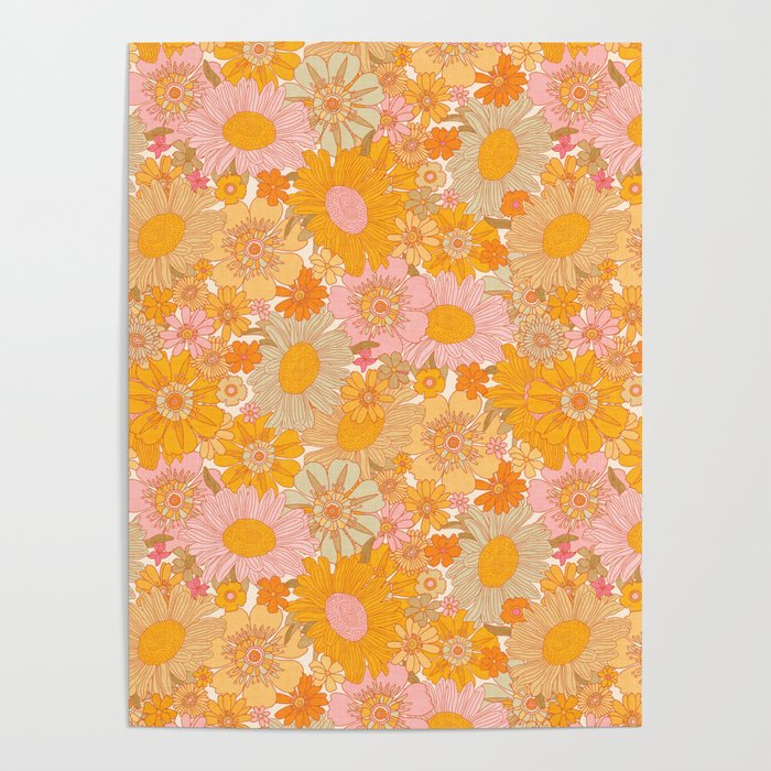 Retro Florals 70s Cream Poster Gallery Image 4