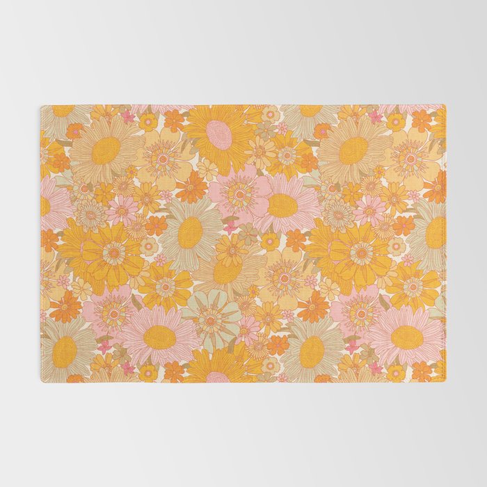 Retro Florals 70s Cream Rug Gallery Image 2