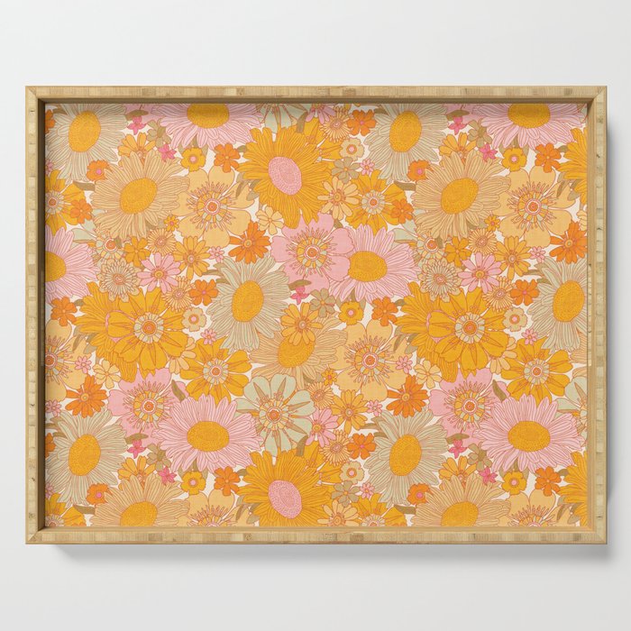 Retro Florals 70s Cream Serving Tray Gallery Image 1