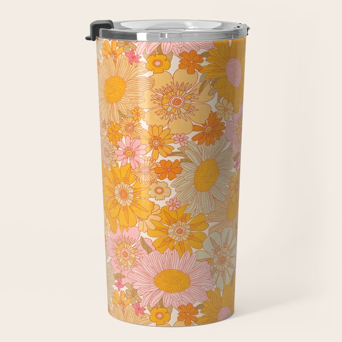 Retro Florals 70s Cream Travel Mug Gallery Image 3