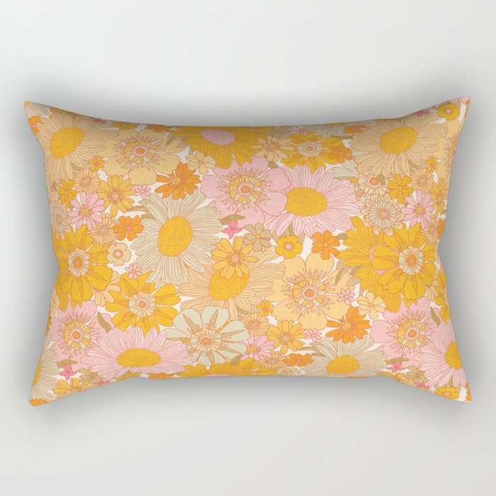 Retro Florals 70s Cream Rectangular Pillow Gallery Image 1