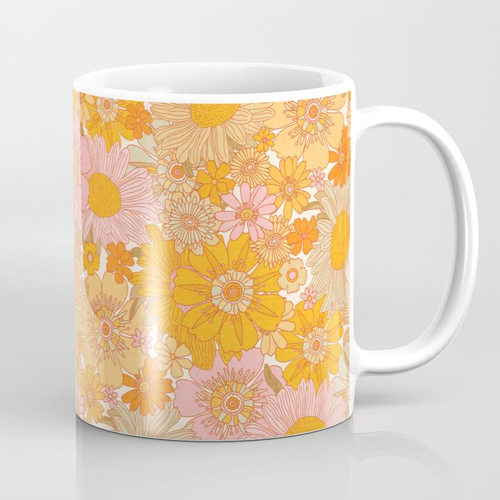 Retro Florals 70s Cream Coffee Mug Gallery Image 1