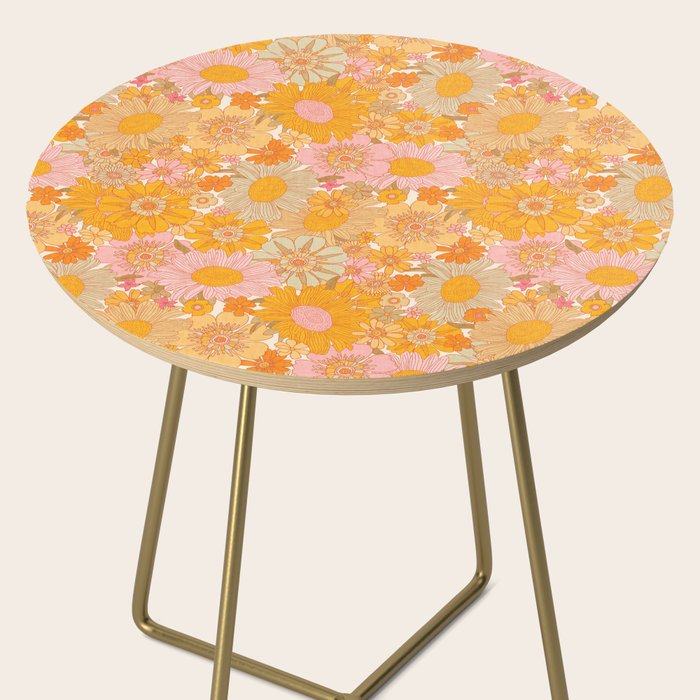 Retro Florals 70s Cream Side Table Gallery Image 2